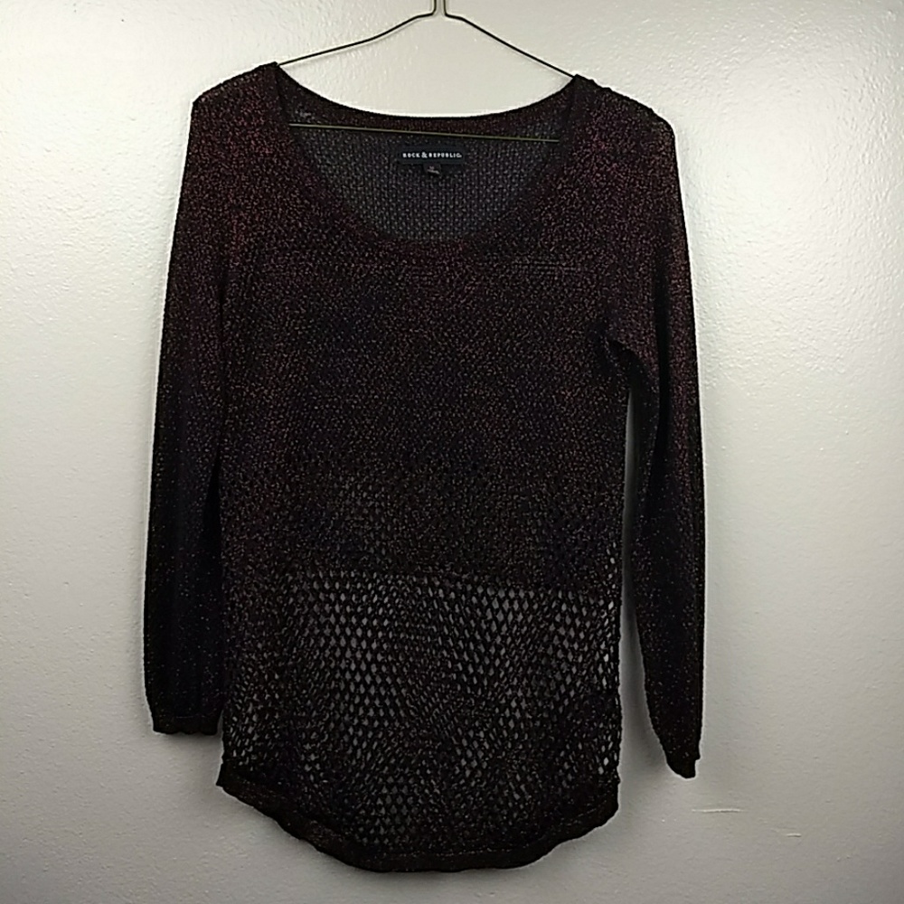 Rock & Republic Sheer Mesh Metallic Top